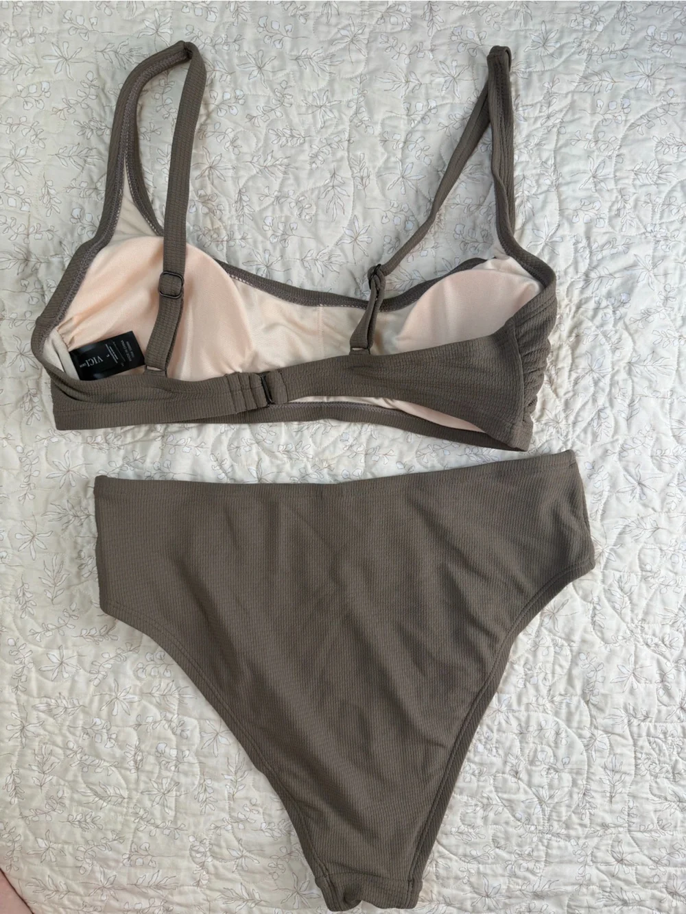 Vici Ribbed Bikini Set in Charcoal (Dark Gray)